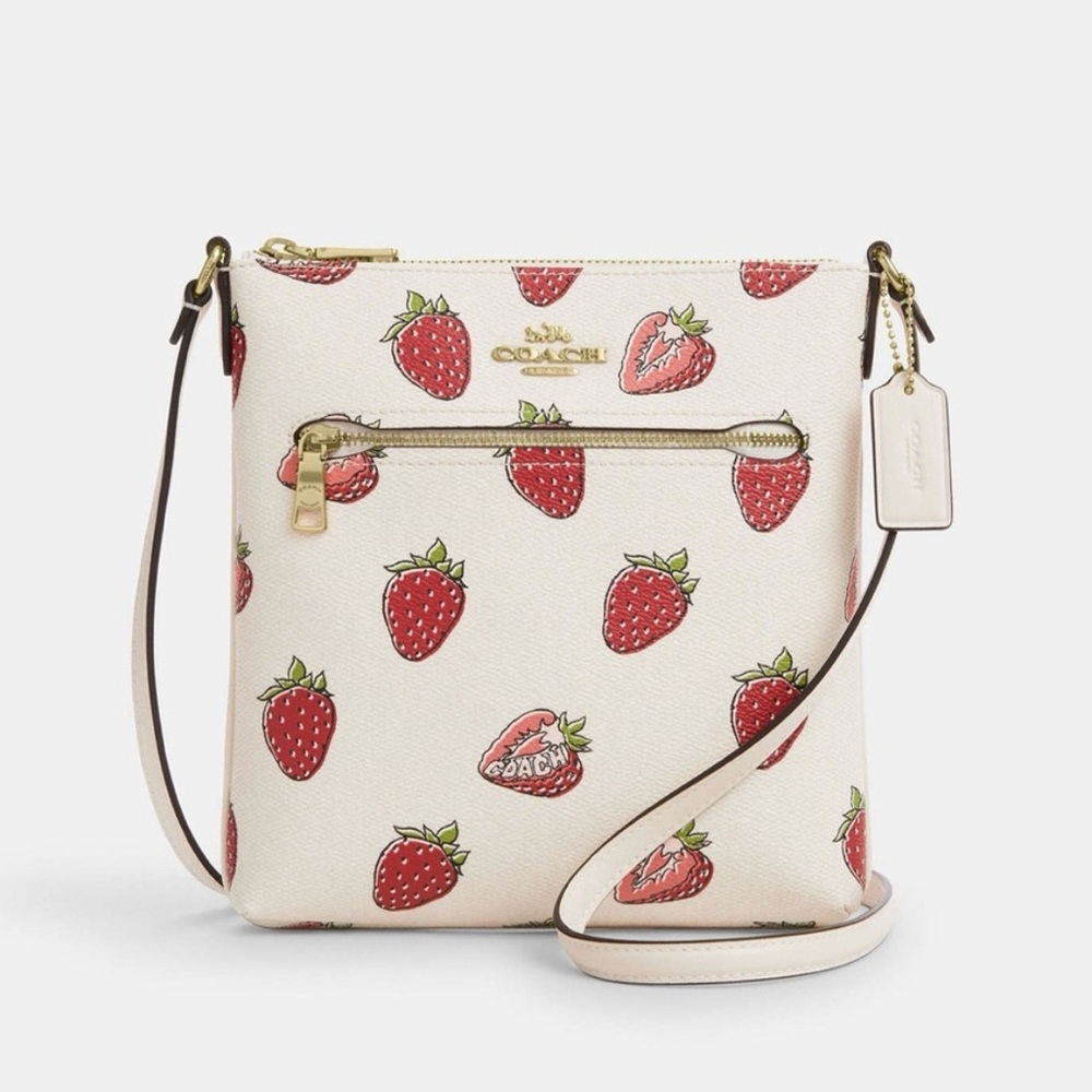 Coach Mini Rowan File Bag With Strawberry Print CAQ09 NWT